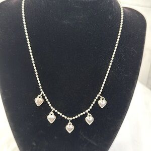 .925 Sterling Ball Chain 16” Necklace with 5 Puffy Hearts made in Italy